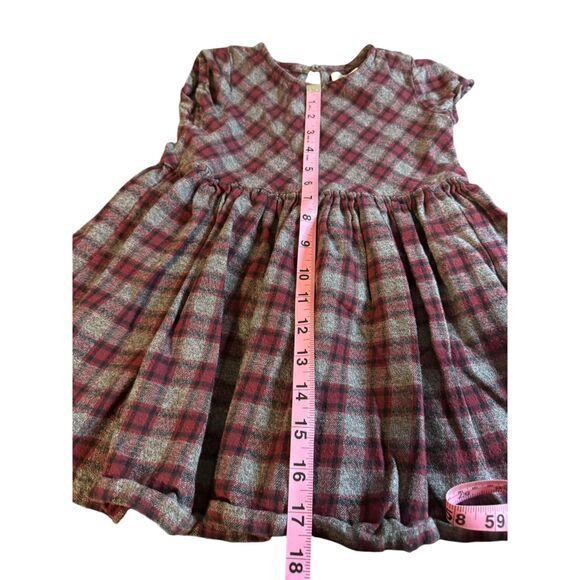 Girls Toddler Size 4T Old Navy Maroon Gray Cotton Plaid Pleated Dress Cap Sleeve - Picture 5 of 5